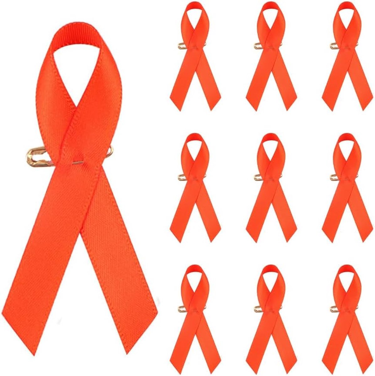 Linten met veiligheidsspelden, satijnen strikken, reversspeldje, strikpennen, broche, satijnen linten voor liefdadigheidsevenementen, 4 x 7,5 cm, oranje, 50 stuks