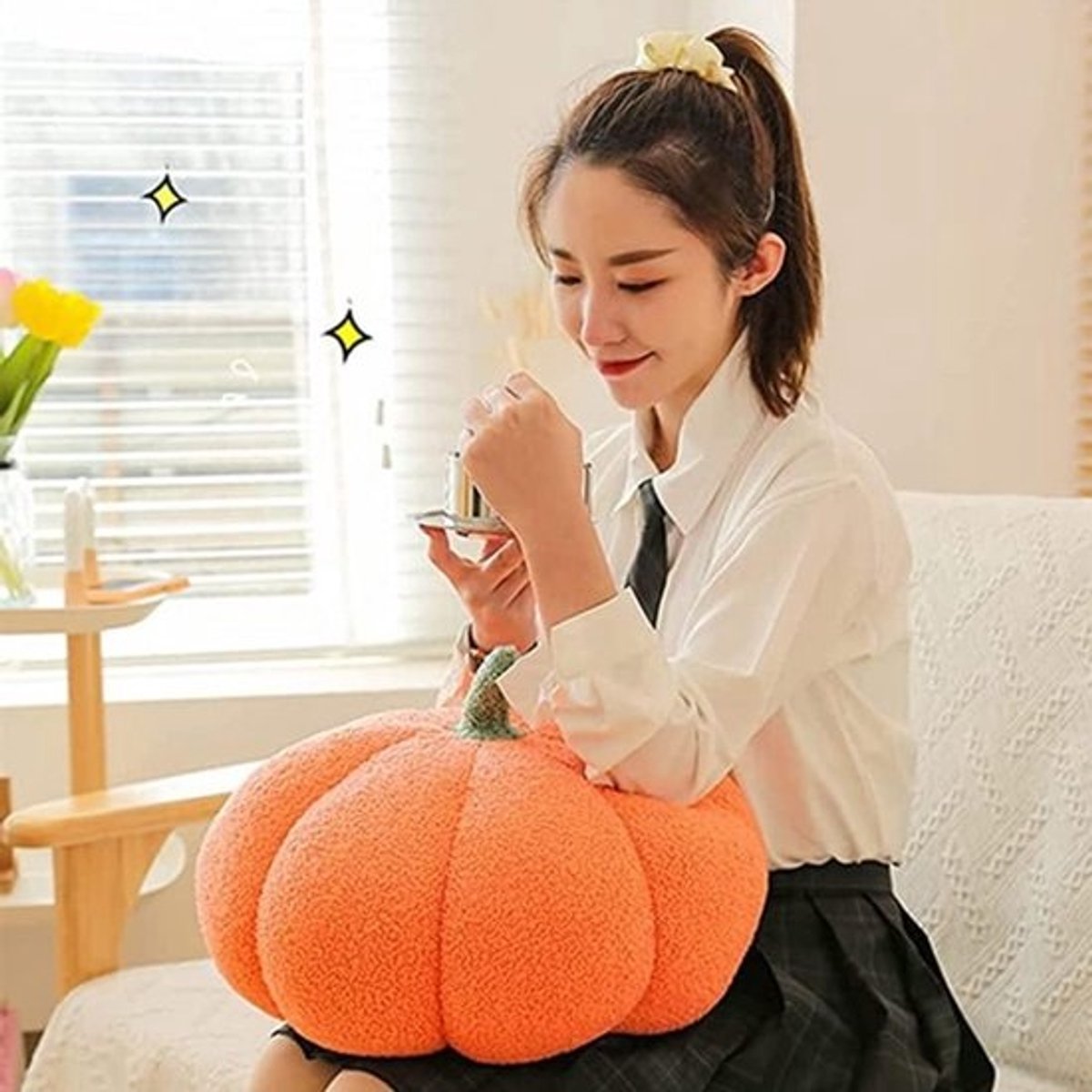 Zacht pompoenpluche kussen voor Halloween - decoratief pluchen speelgoed en cadeau voor feestjes (28 cm, oranje)