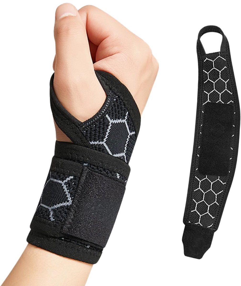 Hand- en polsbandage rechts links voor dames en heren, polsbandage fitnessstudio, fitness, sport, krachttraining, polsbandage carpaal tunnel, pijn peesontsteking, honingraatdesign