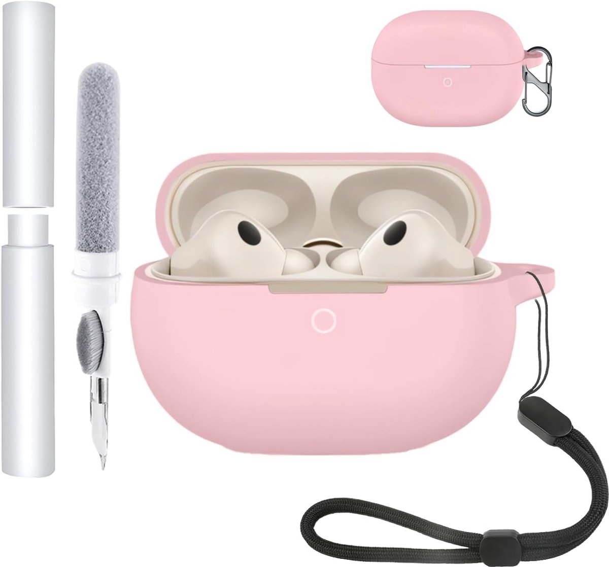 Hoes voor Huawei FreeBuds 5 oordopjes, schokbestendig, toergy waterdicht, zacht en duurzaam, met koord, sleutelhanger en reinigingsgereedschap, roze
