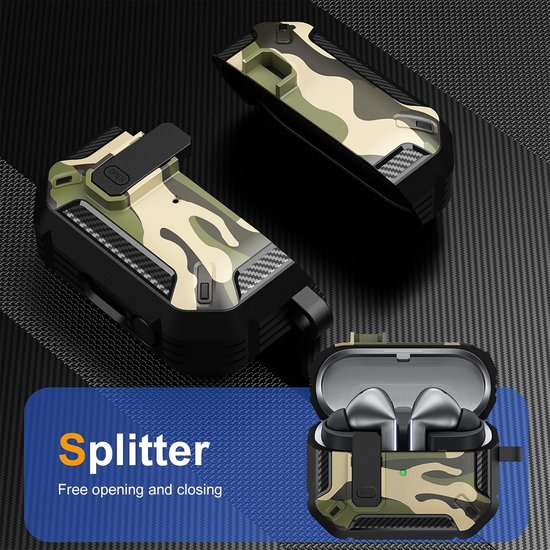 Hoesje voor AirPods 4 2024 met slot, camouflage-ontwerp met sleutelhanger, militaire volledige valbescherming, schokbestendig, hard PC voor heren, hoes voor AirPods 4e generatie. Blauw — afbeelding 5