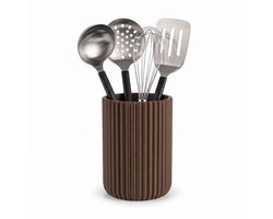 AUREA Keukengereihouder – Pollepelhouder & Keukengerei Houder voor Aanrecht – Luxe Ronde Organizer voor Spatels, Pollepels & Gardes – Geribbeld Design – Donkerbruin