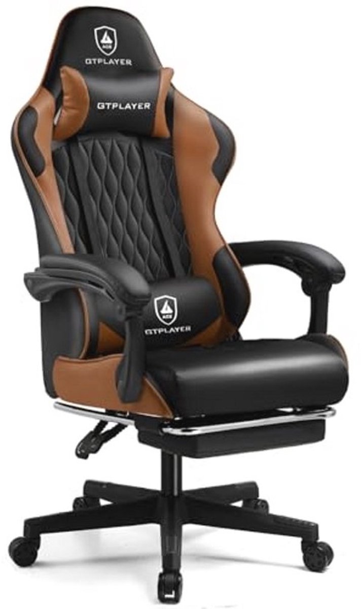 Ergonomische gamingstoel - met voetensteun - verstelbare hoofdsteun - Maximaal 150 kg - bruin