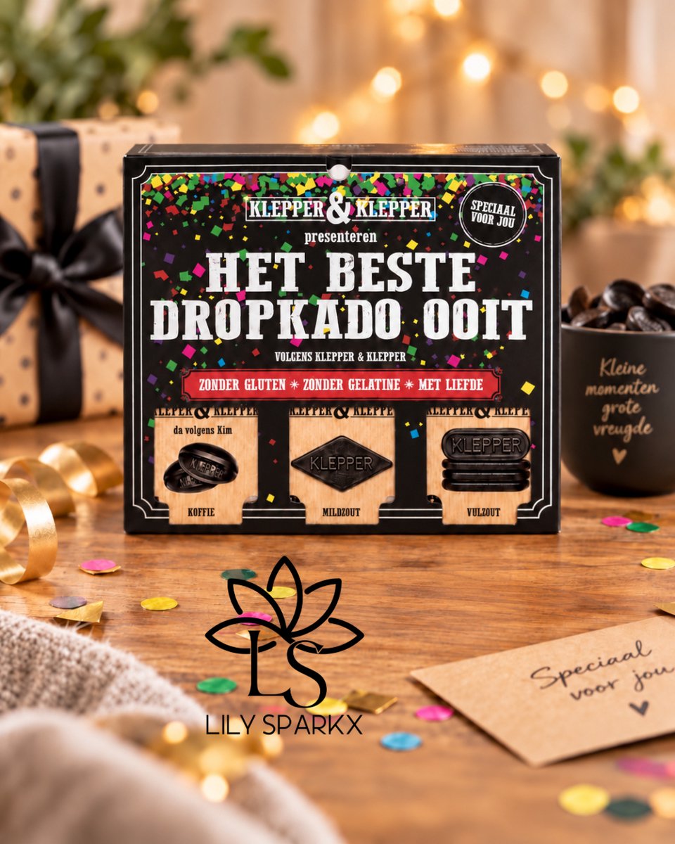 Drop | Cadeau pakket | Klepper & Klepper | Het beste dropkado ooit | Verjaardag | Pensioen | Jubileum | Juf | Meester | Tof | Snoep | Snoepjes | Snoepgoed | Cadeaupakket | Kado | Kadopakket | Dropje | Dropjes | Woonaccessoires | Verwenpakket | Leuk