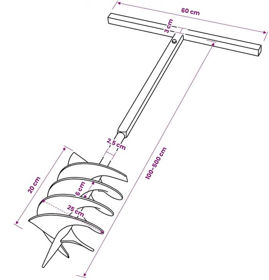vidaXL - Grondboor - met - handvat - 200 - mm - en - verlengstukken - 5 - m - (staal) van Merkloos	 — afbeelding 4