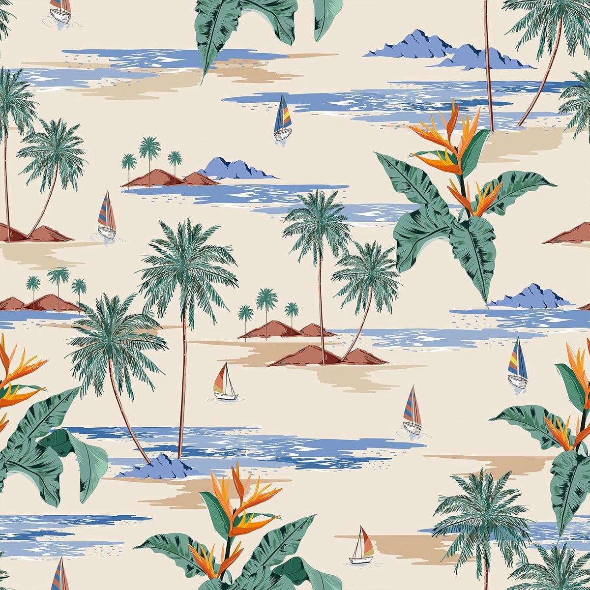 Stickyart Self-adhesive wallpaper, coconut trees and sailboats, waterproof wall sticker, 44.5cm x 200cm - ShopVlot