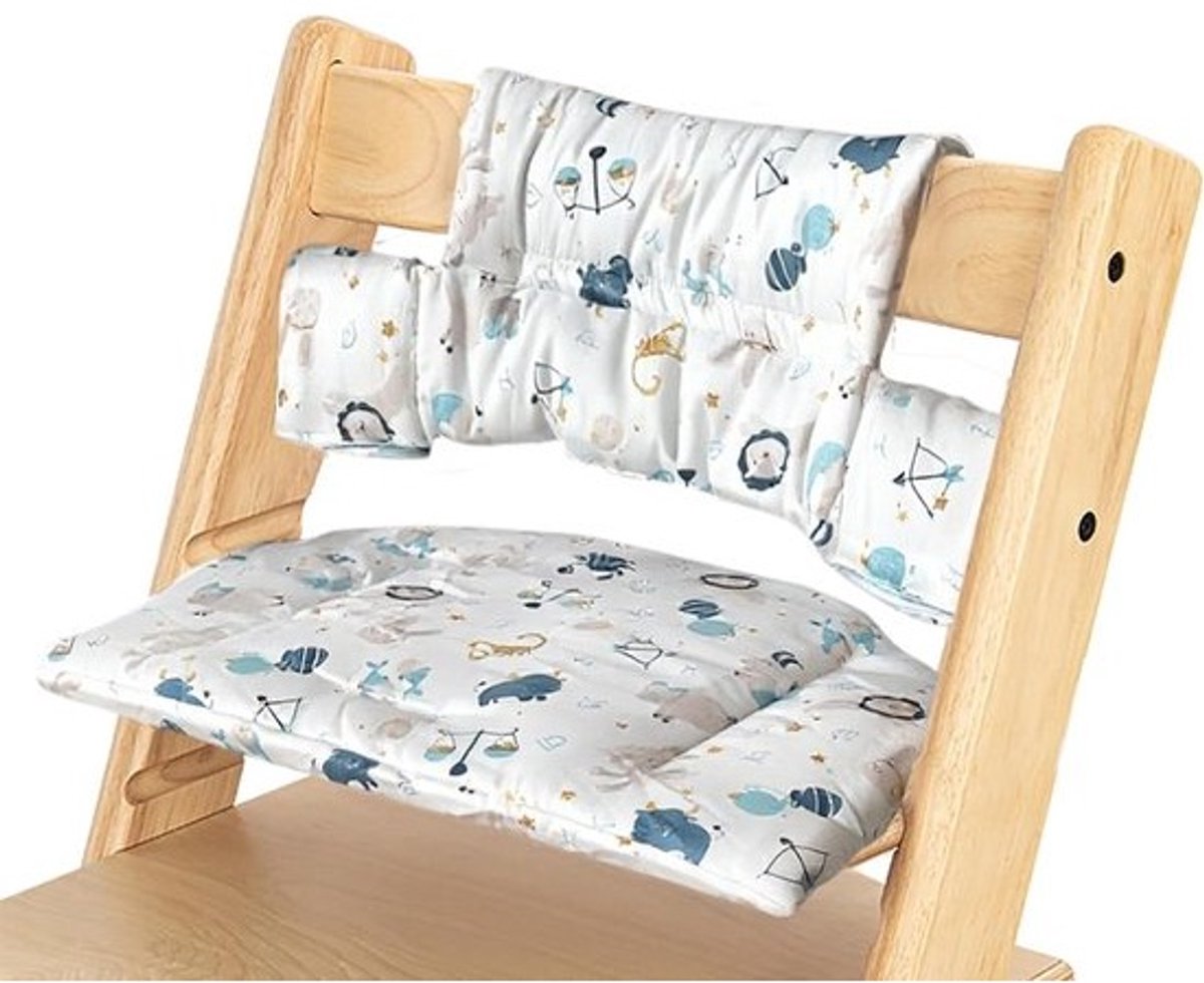 Zacht en gemakkelijk zitkussen voor hoge stoelen, ideaal als accessoire voor kinderen, verkrijgbaar in marine dierenmotief
