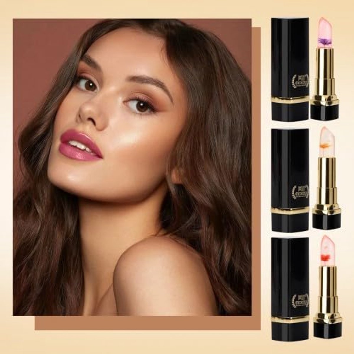 Set van 3 lippenstiften, kristallen bloemengelei, kleurverandering met temperatuurverandering, 24 uur houdbaar - ShopVlot