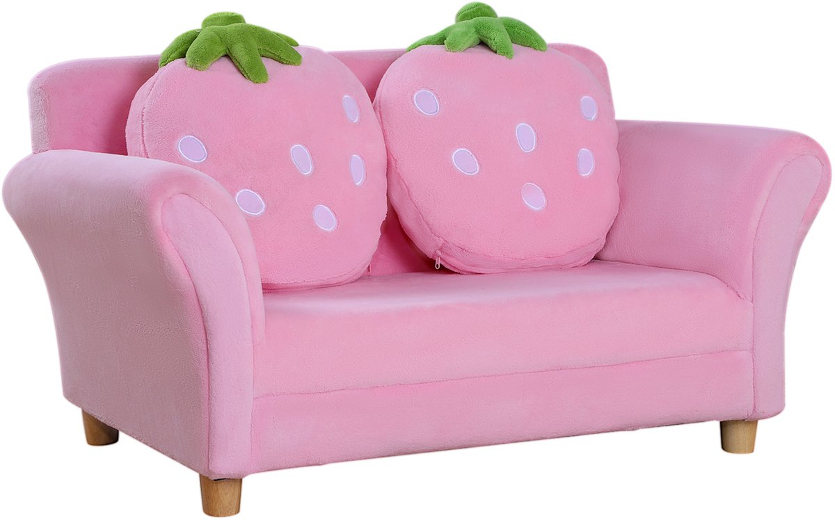 Homona Kinderbank - Met 2 kussens in aardbeien-design - 90 x 53 x 48 cm - Roze