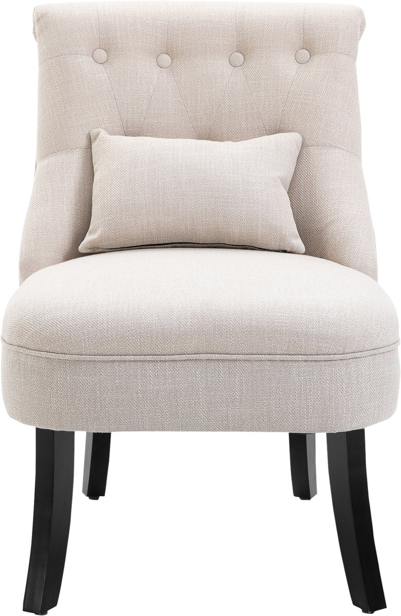 Homona Fauteuil in vintage-stijl - Met kussen - 52,5 x 69 x 77 cm - Crèmewit