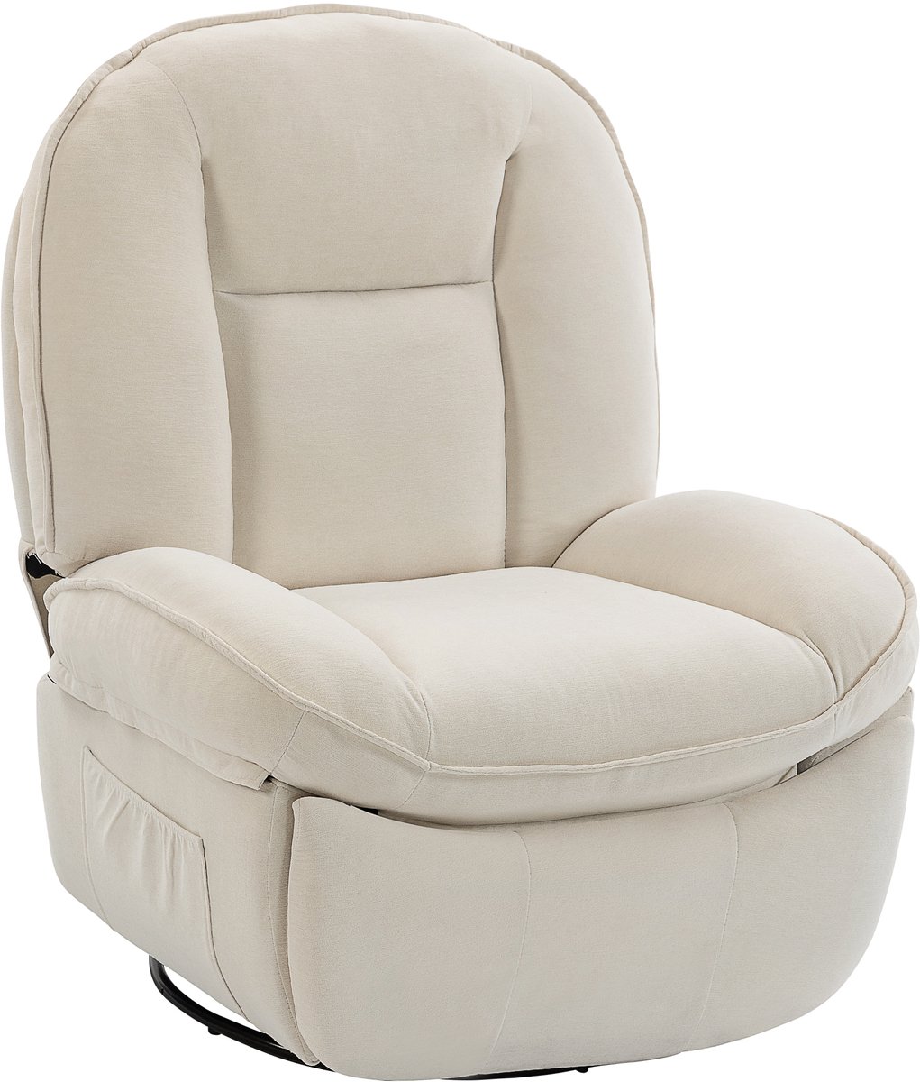 Homona Relaxfauteuil - Met 155° kantelfunctie, schommelfunctie en 360° draaibare voet - Met lades - 93 x 91 x 104 cm - Crèmewit