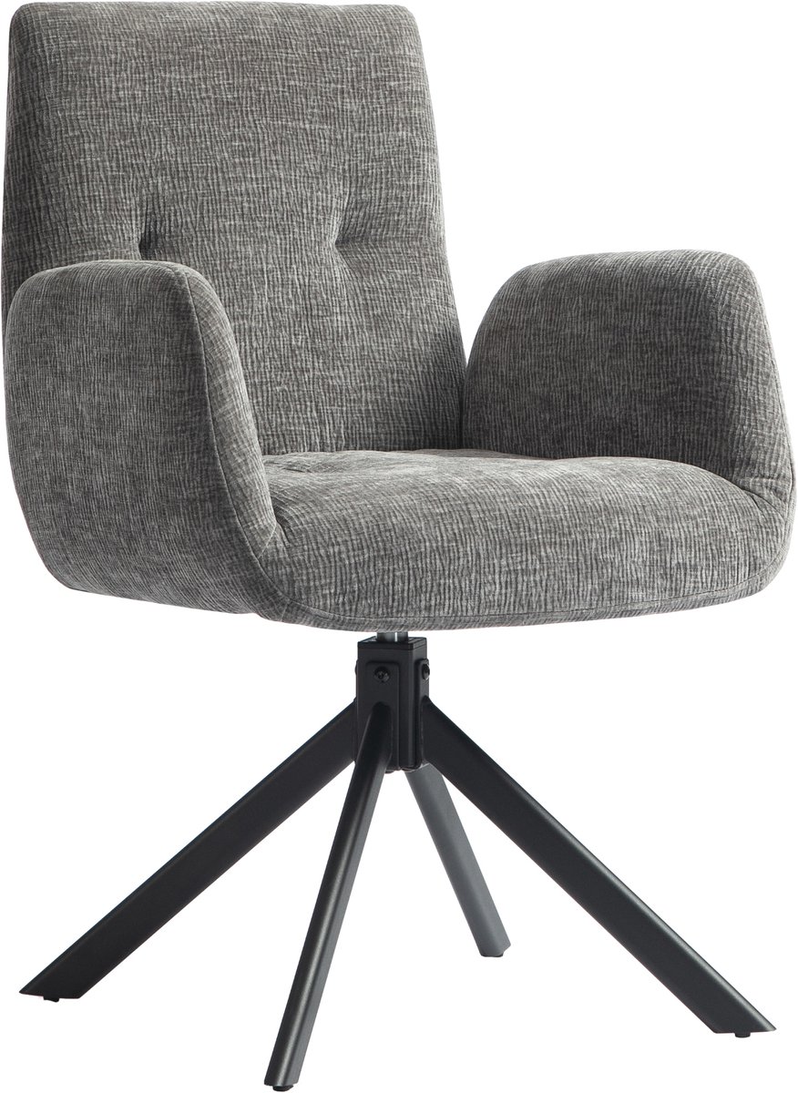Homona Draaifauteuil met knoopdetails - 360° draaibaar - 60 x 61 x 88 cm - Donkergrijs