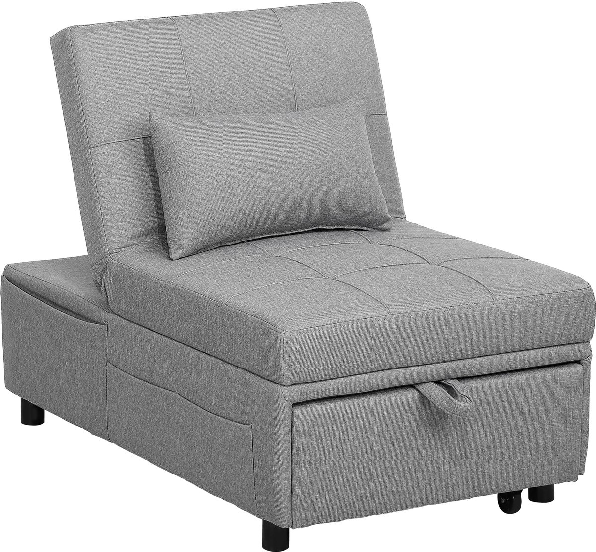 Homona 4-in-1 Slaapfauteuil - Met verstelbare rugleuning, wielen en kussen - 65,5 x 104 x 81 cm - Lichtgrijs