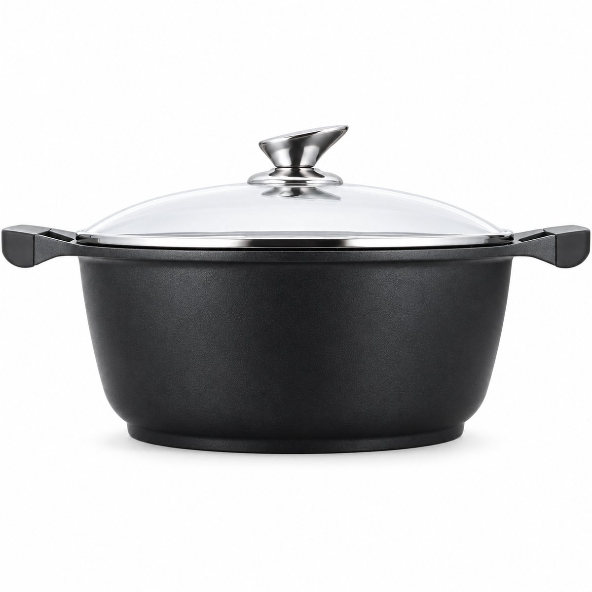 Kookpan Inductie 20 cm – 2,5 Liter – Aluminium met Marmercoating – Glazen Deksel – Zwart