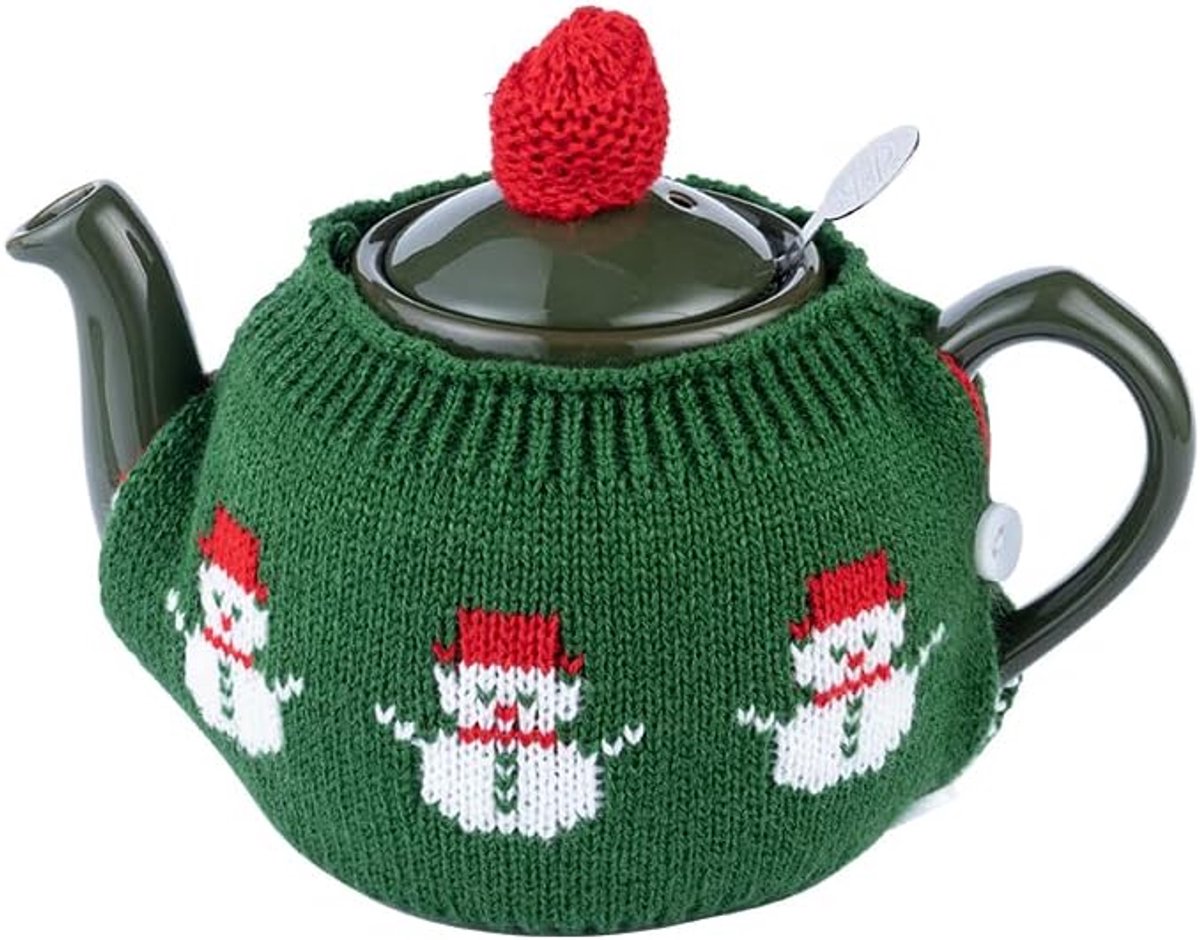 Thee Gezellig Geschikt voor een 600ml, 20oz Theepot, Theepot Warmer -100% Acryl Vezels Vulling, Tweedelige (Groene Sneeuw Man)