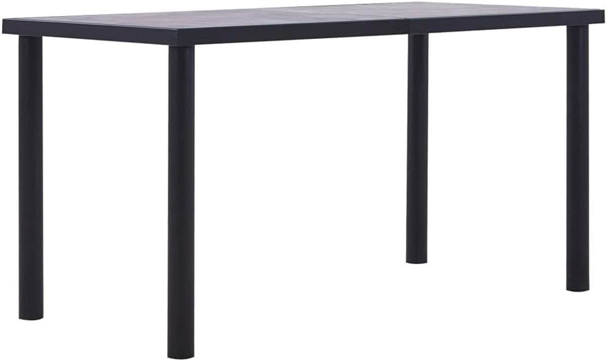 Eettafel, zwart, betongrijs, 140 x 70 x 75 cm, MDF-tafelblad, houtnerf, metalen frame, gepoedercoat, voor keuken, eetkamer, outdoor, moderne eettafel, stabiele constructie