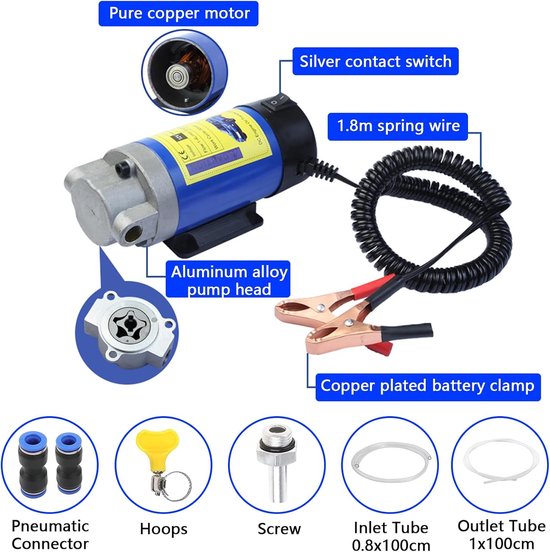 Olieafzuigpomp, 12 V, 100 W, motorolie-overbrengingspomp, elektrische dieselvloeistofpomp met 3 buizen, geluidsarme dieselpomp, uitgerust — afbeelding 2