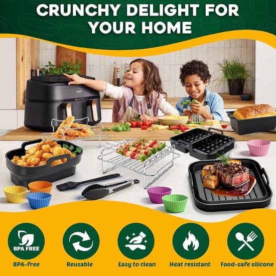 Accessoires voor Philips Airfryer Dual Basket 3000-5000 serie 9L (6L/3L), 2 stuks opvouwbare siliconen vorm heteluchtfriteuse inzetstuk voor Philips Airfryer XXL 9L, NA350/NA352/NA550 — afbeelding 4