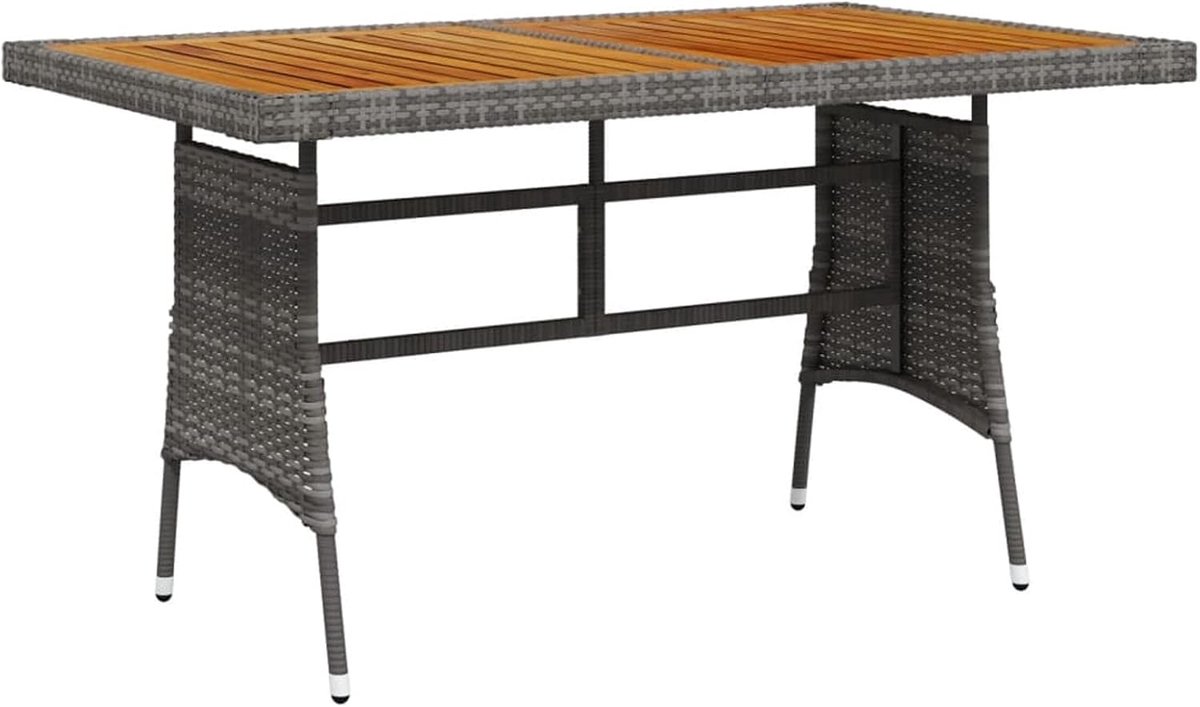Tuintafel, balkontafel, eettafel, terrastafel, campingtafel, partytafel, buitentafel, tuinmeubelen, tafel voor tuin, terras en balkon, grijs, 130 x 70 x 72 cm, polyrotan en massief acacia