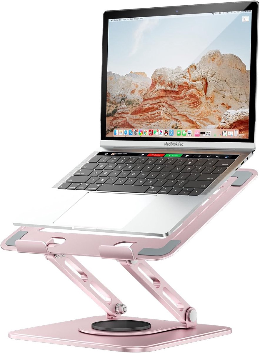 Laptopstandaard voor op het bureau, verstelbare computerstandaard met 360° draaibare voet, ergonomische laptopverhoger compatibel met MacBook Pro Air en alle laptops van 10-16 inch (roze)