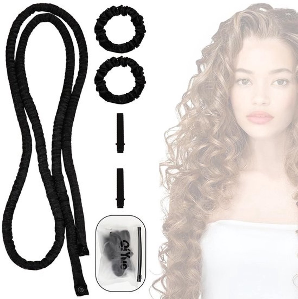Dailygoods - Heatless Curls Band, hittevrije krulspelden, zwart, warmteloze kleine krulstangenhoofdband, geschikt voor alle haartypes en texturen, schouderlengte of langer haar, optimale resultaten