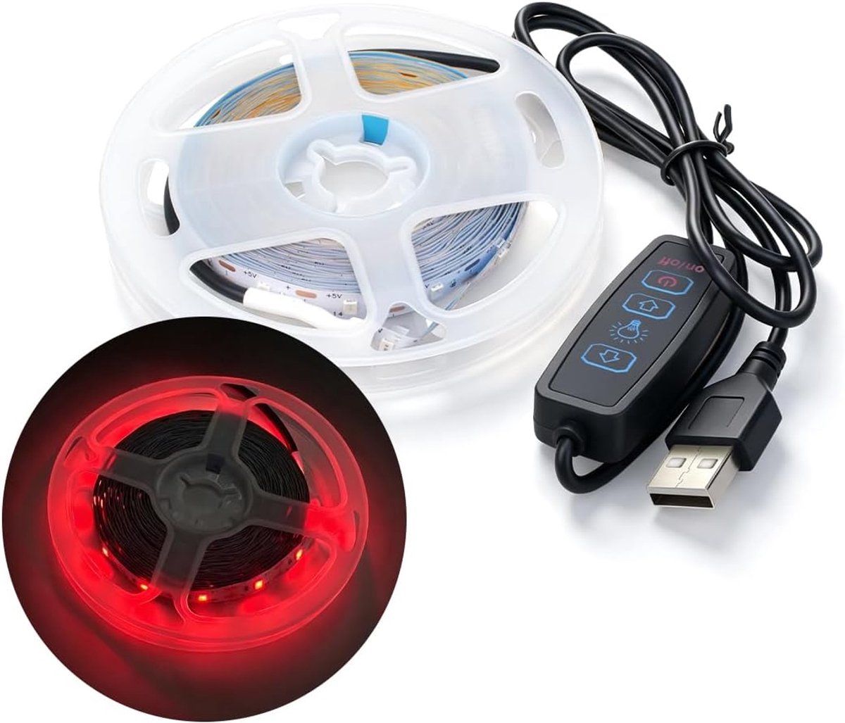 5M SMD LED lichtstrook, 8mm breedte 5V rode 60LEDs/m lichtstrook, USB-connector