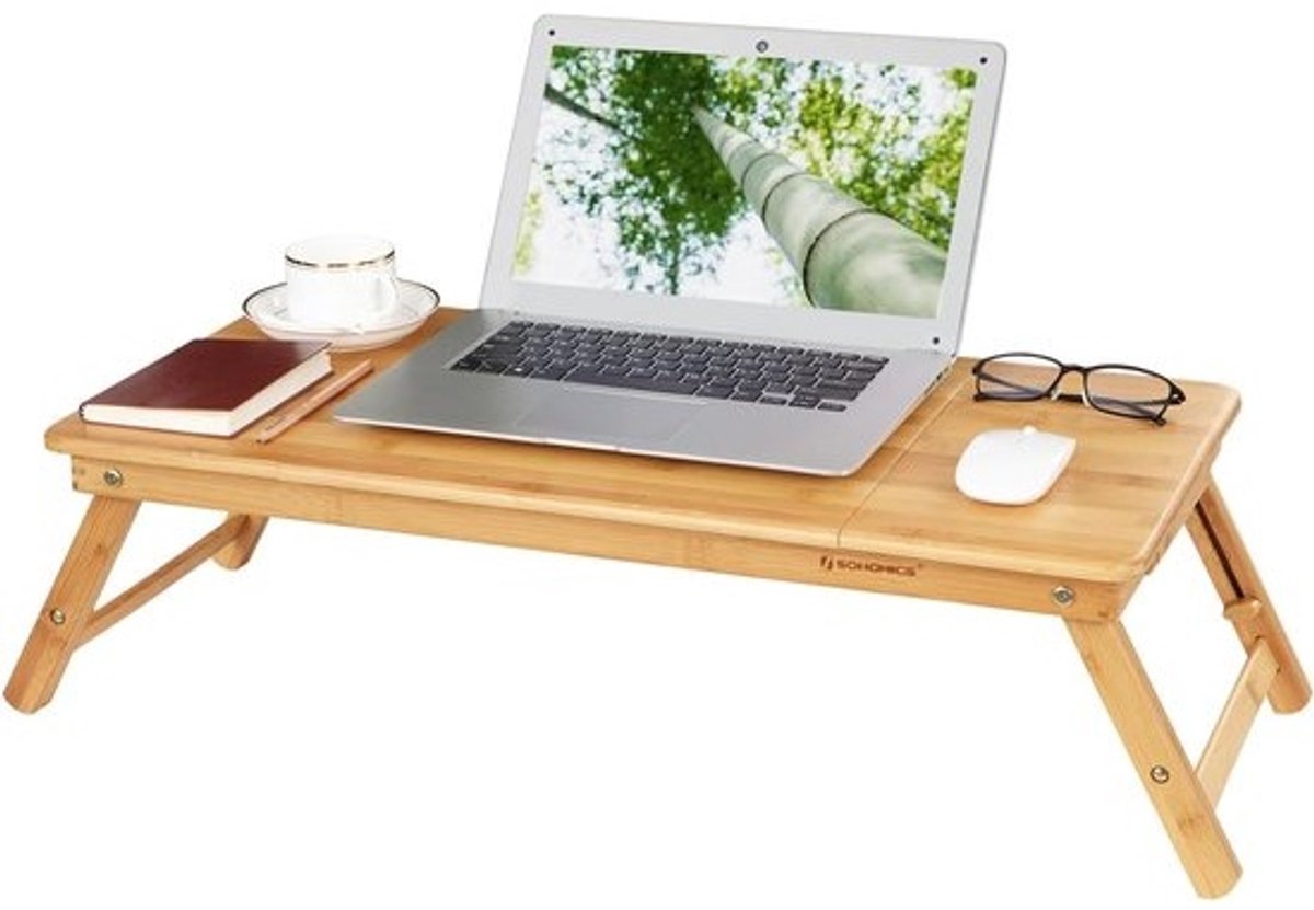 Inklapbare en verstelbare laptoptafel - met ventilatiegaten - Bamboetafel - voor thuis en onderweg