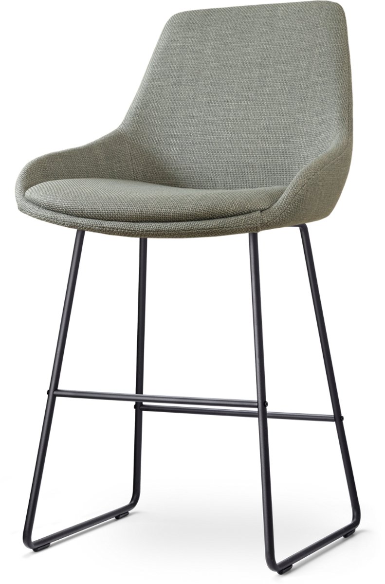Nolon Nino-Isa Barkruk Saliegroen - Zwart Onderstel - 65 cm - Stof - Kookeiland - Barkruk met Rugleuning - Design - Comfortabel