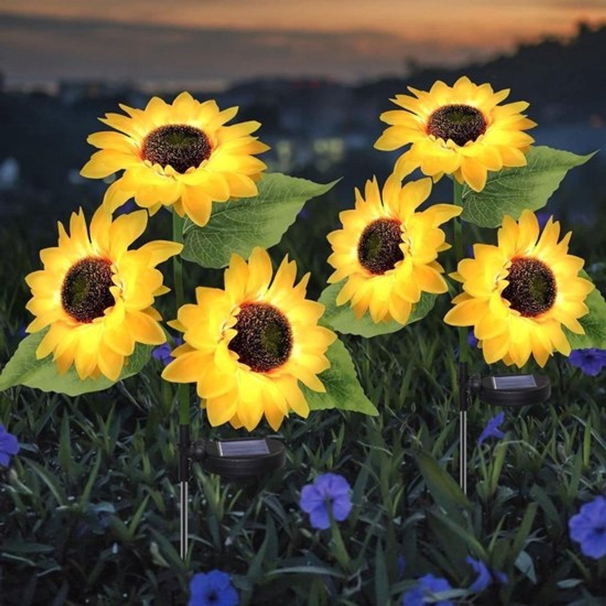 Solarlampen - voor buitendecoratie - 2 stuks - zonnebloemen - Waterdichte tuinverlichting - op zonne-energie - Zonnebloemlicht - 20 leds - Tuin- en terrasverlichting