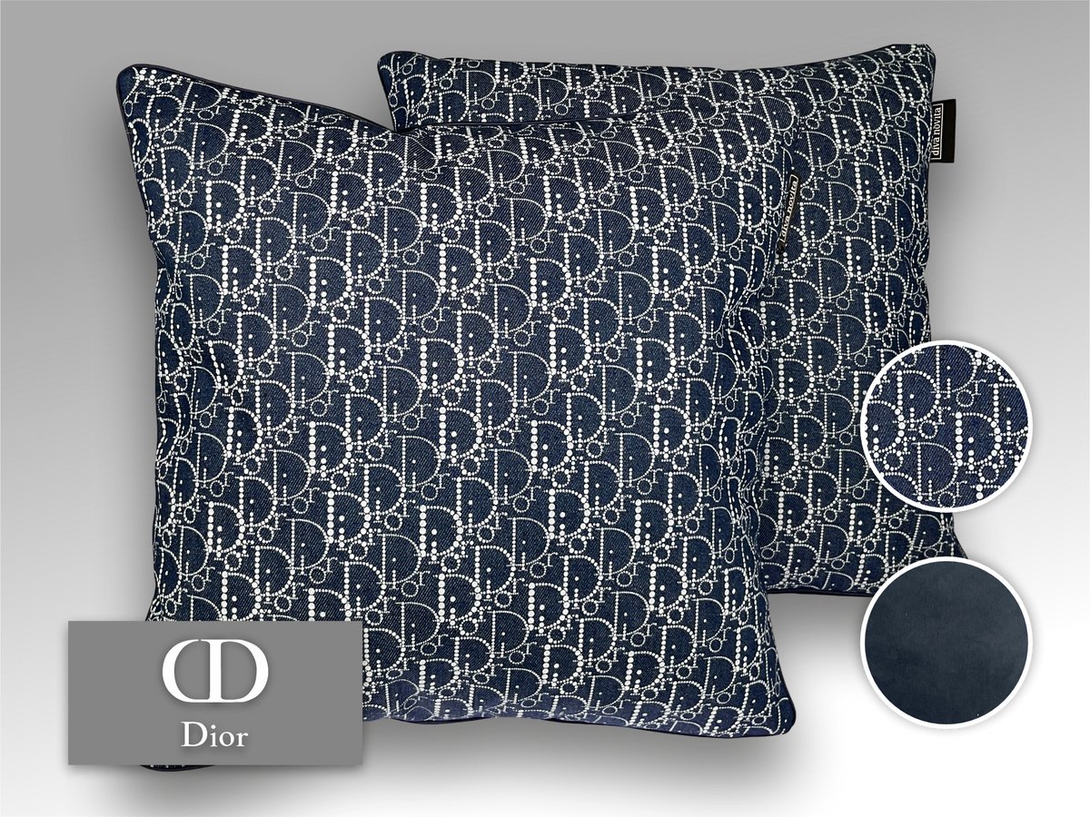 Diva Novita Dior - Kwaliteits sierkussen gemaakt van originele Dior stof - Jeans dark blue Blauw