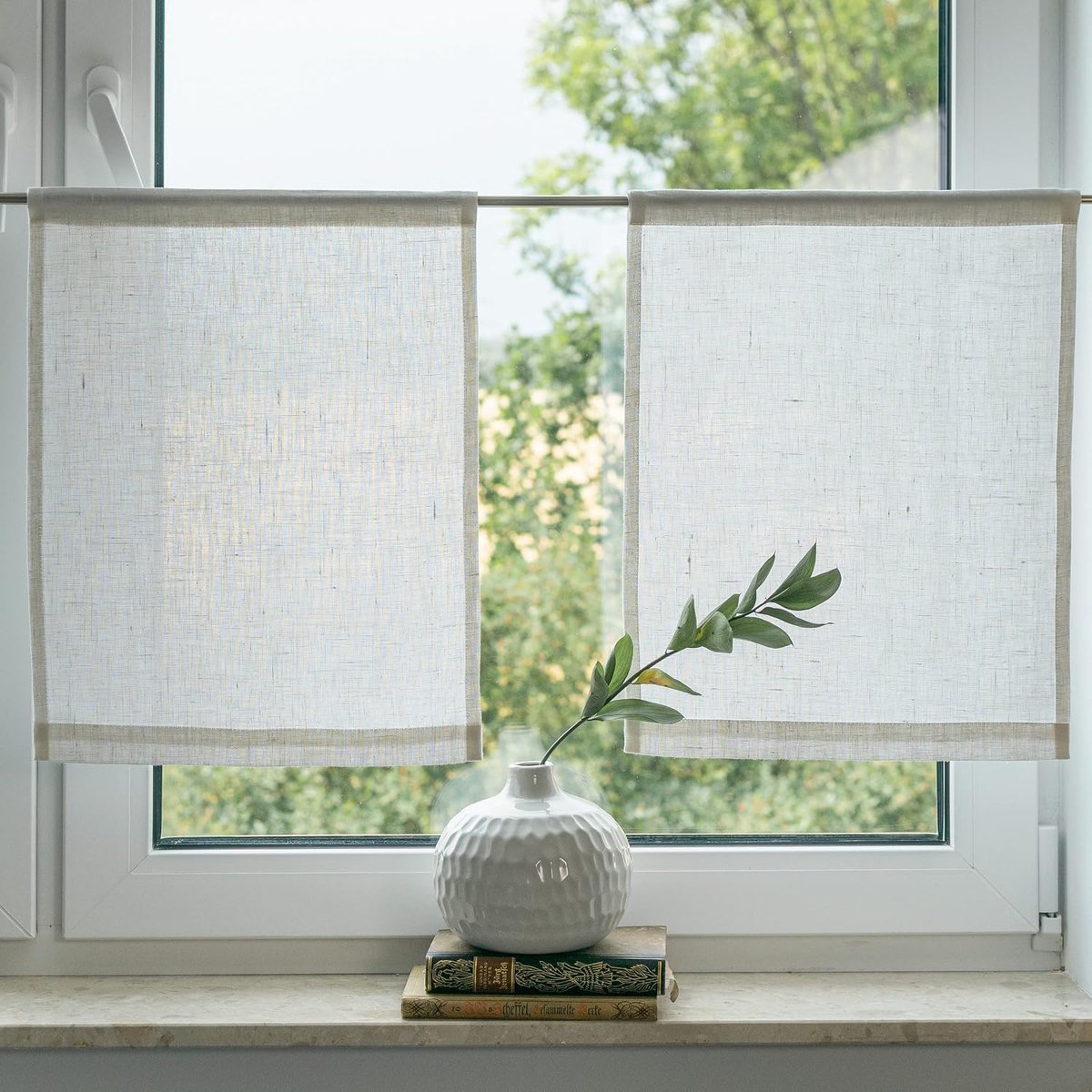 Linnen paneelgordijn | Landhuis bistrogordijn van linnen keukengordijn | Stijlvolle korte gordijnen voor keuken 45 (b) x 60 (h) cm - 45 (b) x 60 (h) cm