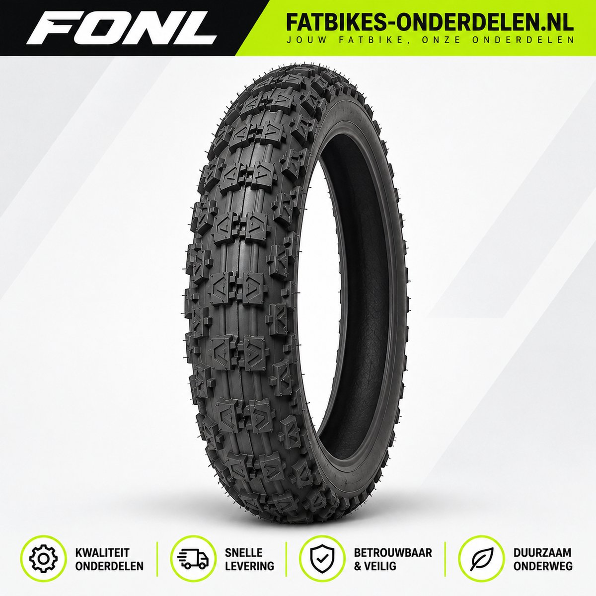 FONL Fatbike Buitenband 20 x 4.0 Inch - V-Profiel Noppenband - Offroad Grip voor Ouxi V8, H9 en QMWheel V20 - Band Elektrische Fiets - Zwart