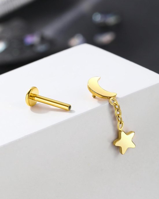 Piercing Sieraden Kraakbeen Oorbellen G23 Solid Titanium Labret Lip Stud Zilver/Goud Platte Terug Intern Schroefdraad Tragus Conch Oorbellen Maan & Ster Vooruit Medusa Piercing Sieraden — afbeelding 4