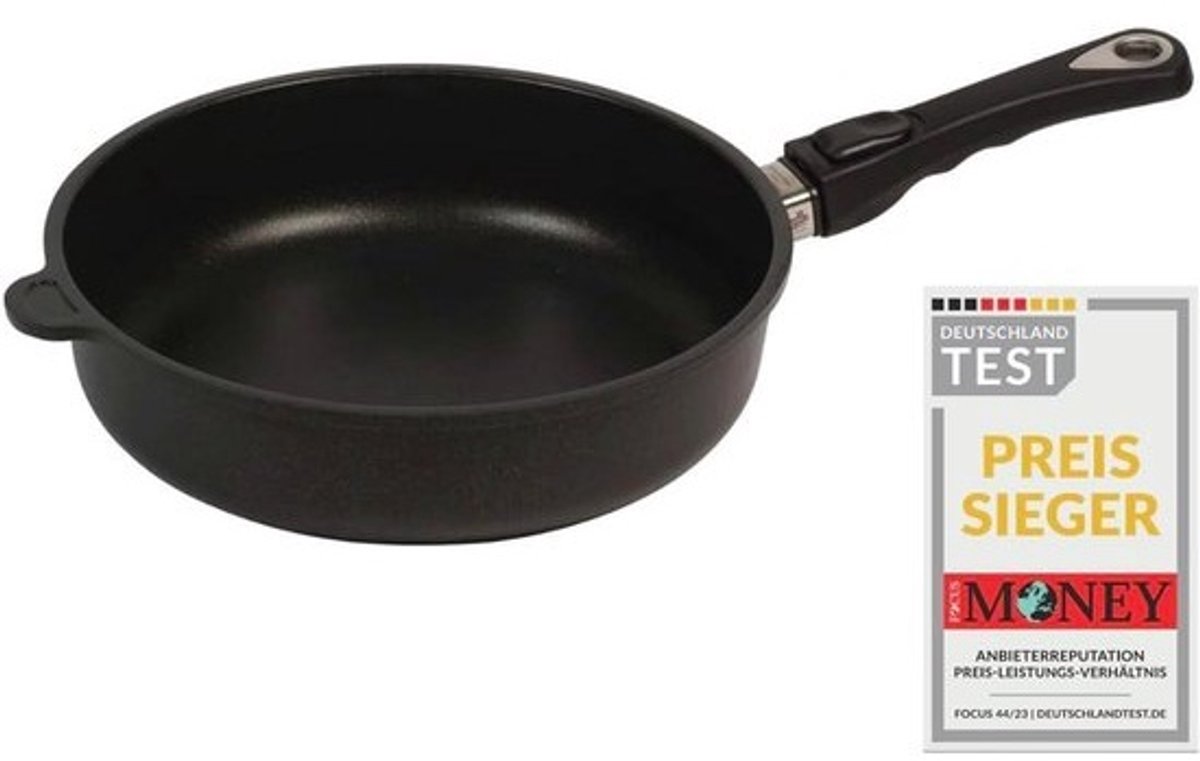 Koekenpan - Braadpan - Vetvrij bakken - Afneembaar handvat - 28 cm - Zwart
