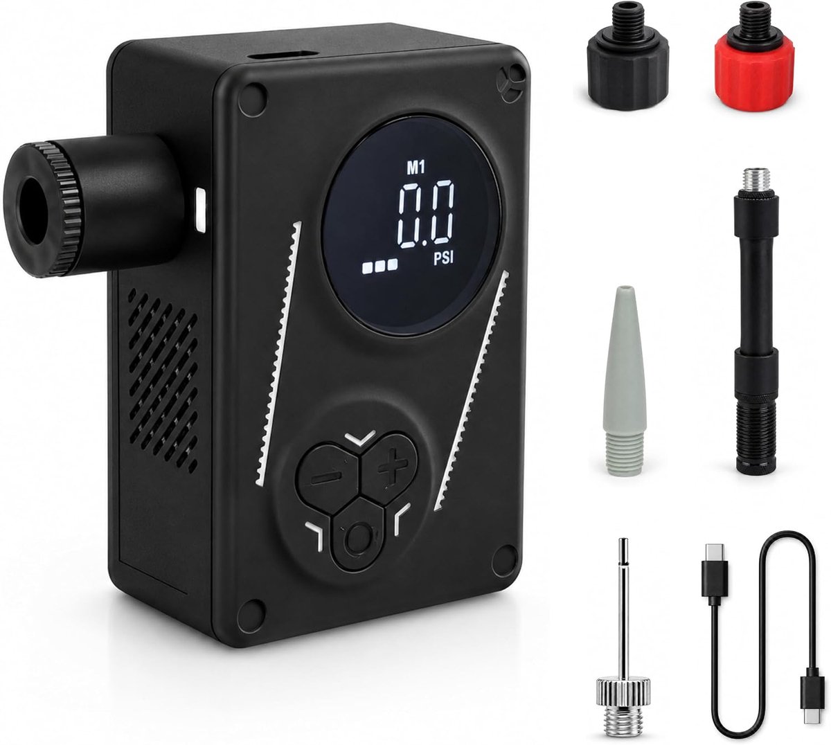 Elektrische fietspomp, draagbare mini-pomp, max. 120 psi, automatische uitschakeling, met Presta-Schrader-ventielen voor alle fietsen, ballen, matrassen