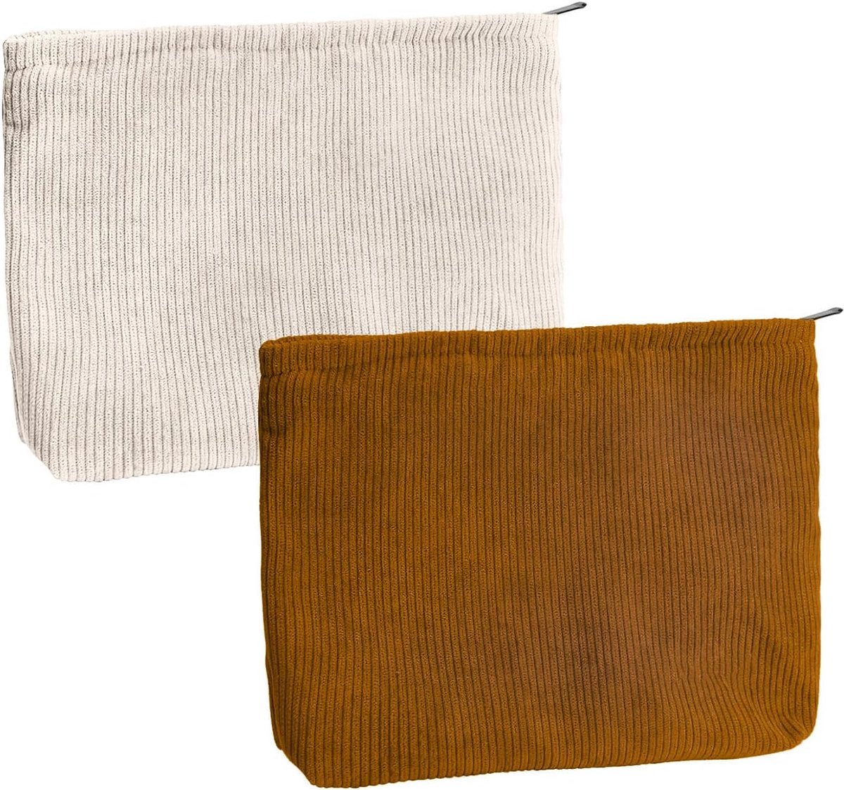2 stuks kleine cosmeticatasjes, corduroy stoffen cosmeticatassen voor vrouwen, draagbare cosmeticatasjes voor op reis, vakantie, dagelijks (wit, oranje), wit, oranje., Kleine make-uptas