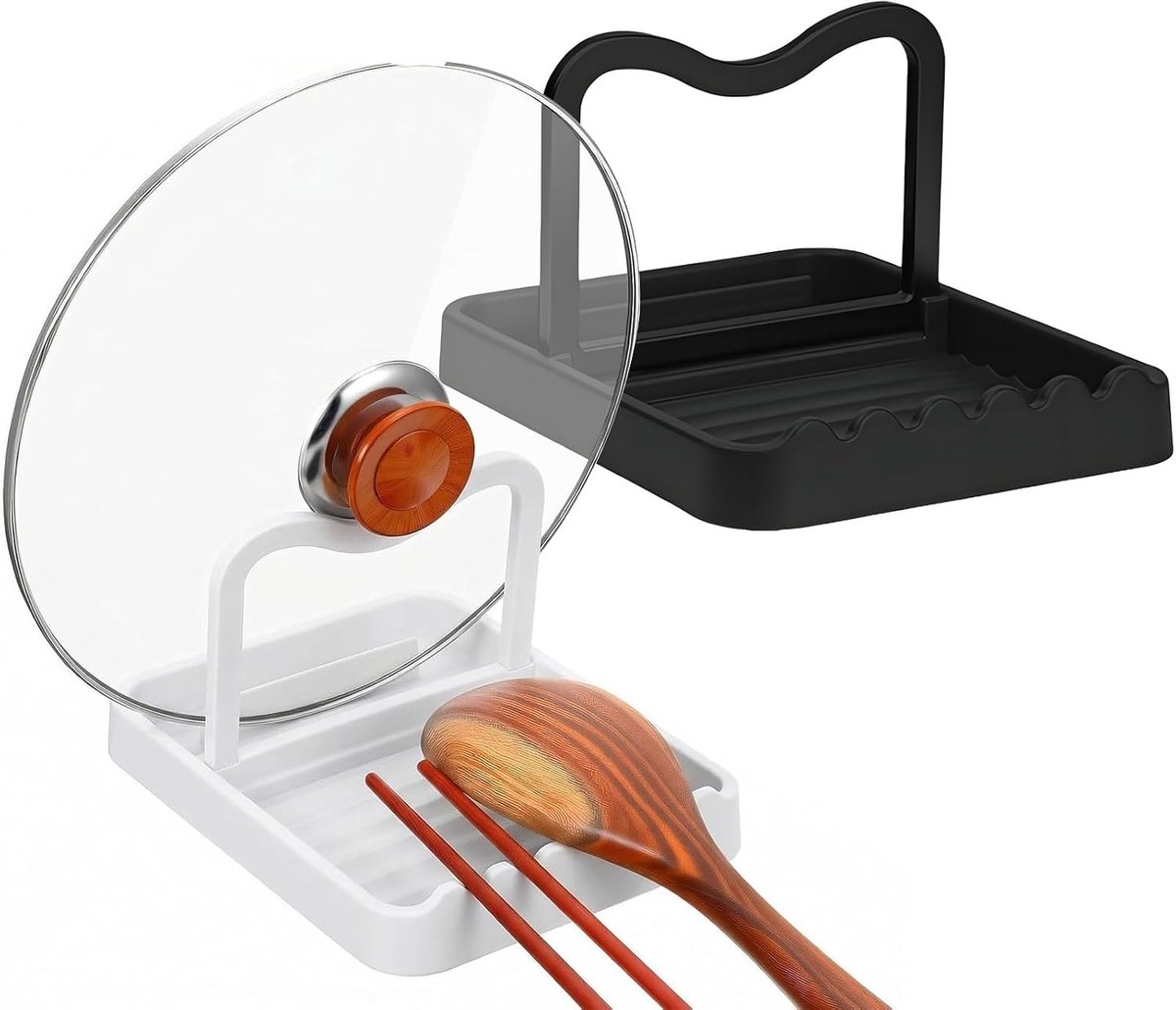 Houders, kunststof pannendekselorganizer, multifunctionele dekselhouder keuken met kooklepelhouder, voor het opbergen van pannendeksel, lepel, eetstokjes enz. (zwart en