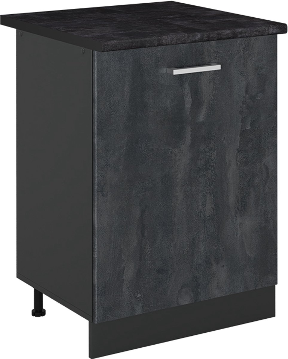 Vicco Keukenonderkast R-Line, Zwart beton/Antraciet, 60 cm met 1 deur antraciet werkblad