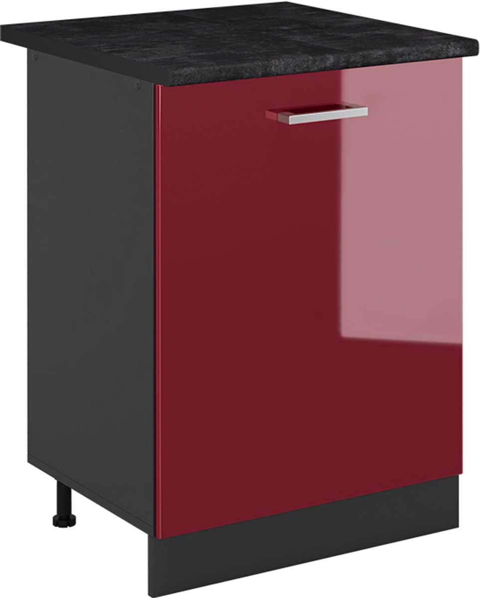 Vicco Keukenonderkast R-Line, Rode hoogglans/Antraciet, 60 cm met 1 deur antraciet werkblad