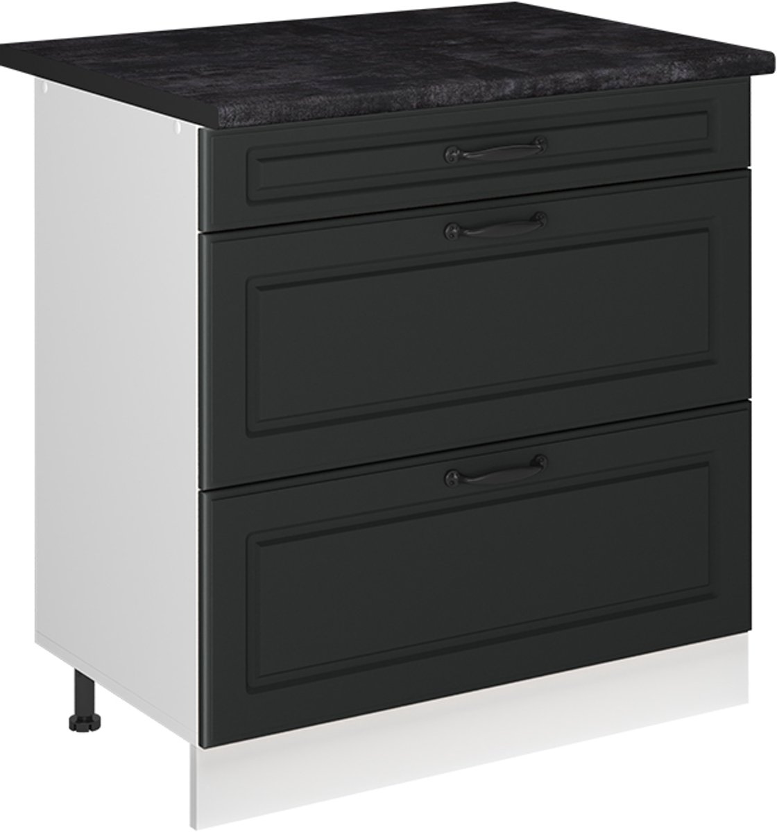 Vicco Keukenonderkast R-Line, Antraciet landelijk/Wit, 80 cm met 3 laden antraciet werkblad