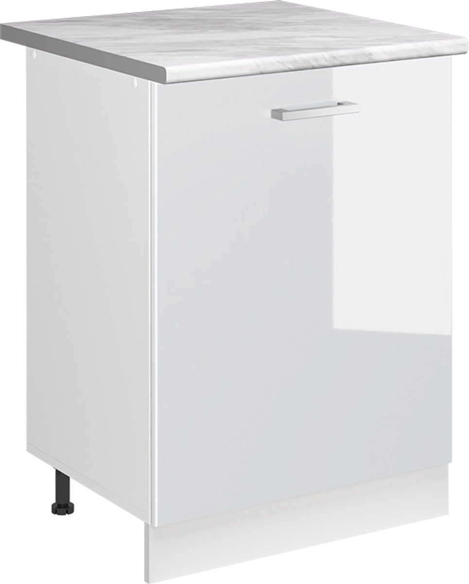 Vicco Keukenonderkast R-Line, Wit Hoogglans/Wit, 60 cm met 1 deur marmer werkblad