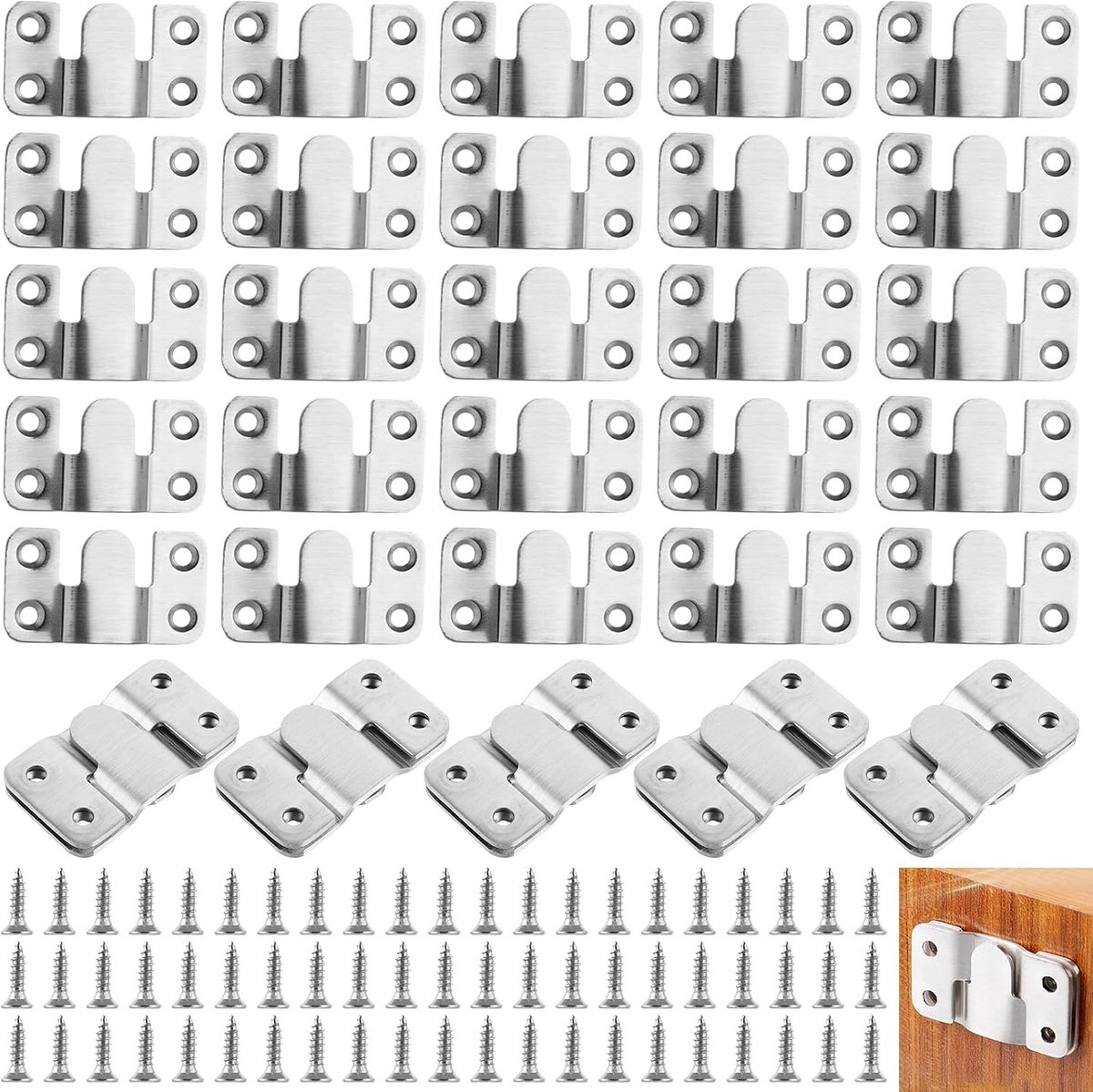 YAYODS 30pcs Heavy Duty Photo Frames - 54x30mm Interlocking Photo Hangers, Stainless Steel Furniture Connector, Hooks - ShopVlot