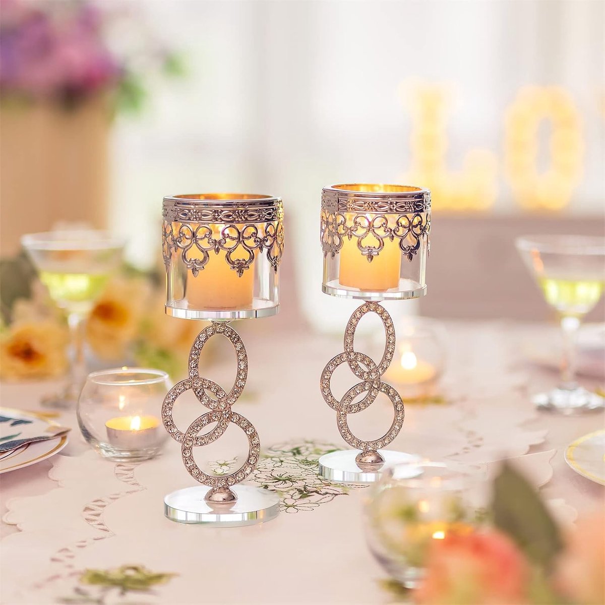 Elegante Crystal Glass Tealight Houder Set van 2 - Stijlvolle Kaarsenstandaards voor Pillar Kaarsen, Perfect voor Bruiloften, Feestjes en Woonkamer Decoratie — cadeau in Wonen & Interieur - foto 3