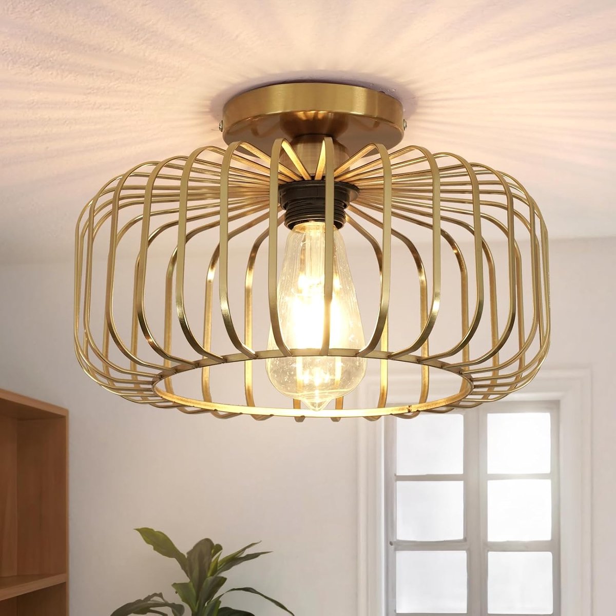 SnelShoppen - Moderne Plafondlamp voor Woonkamer, Ronde Hanglamp van Metaal met E27-fitting, 1 Vlam, Brons, Perfect voor Keuken, Hal, Slaapkamer en Ee