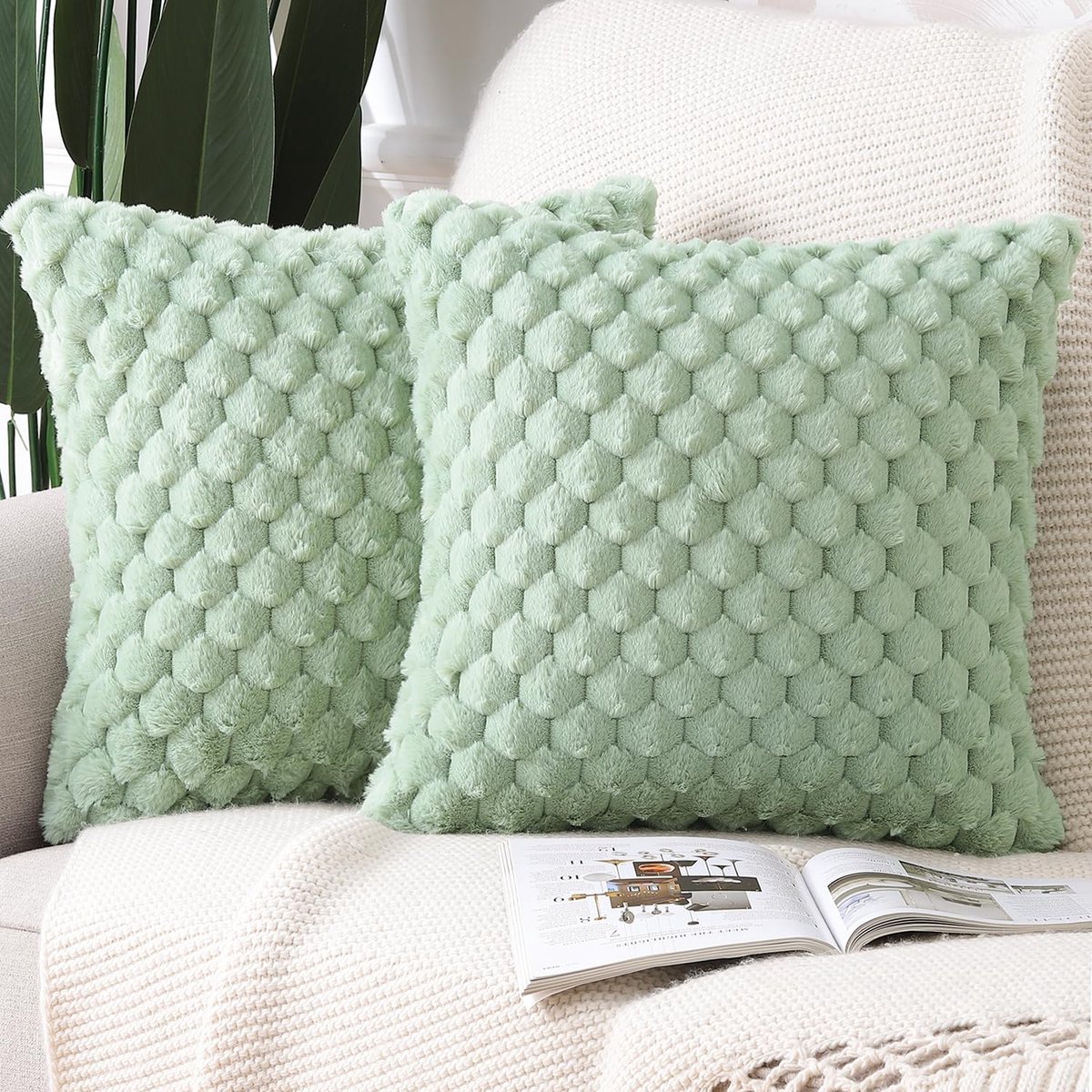 Kussensloop 60x60 cm - Pluche Zachte Faux Wol - Groen - Perfect voor bank en slaapkamer - ShopVlot