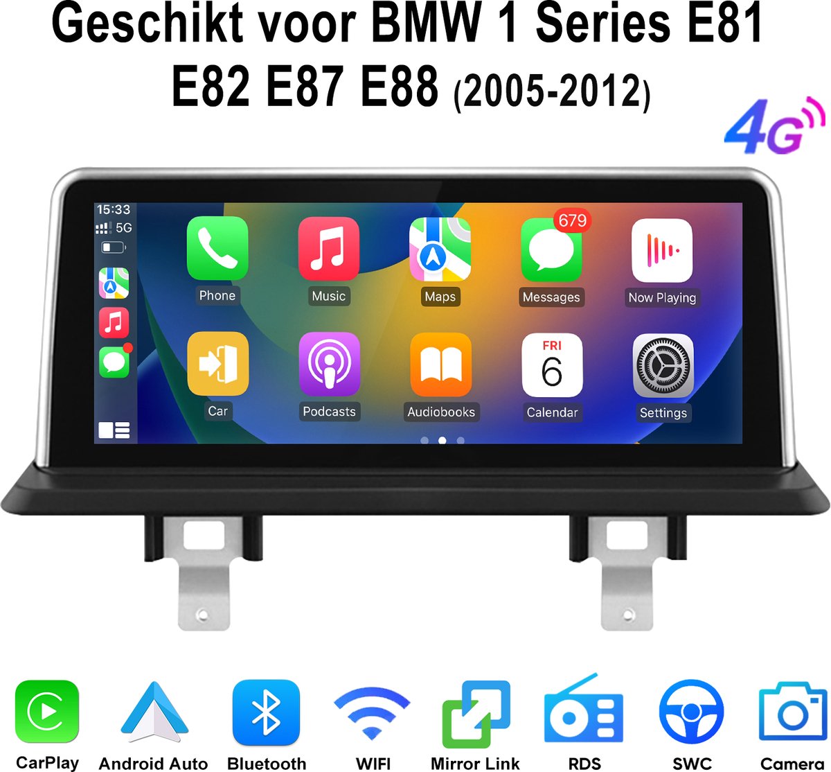 Junsun Autoradio Geschikt voor BMW 1Series E82 E81 E87 2005-2012 - 4GB+64GB - Draadloze CarPlay & Andriod Auto - 10.25 Inch TouchScreen - WiFi - Bluetooth - Stuurwielbediening - Mirror Link - Idrive
