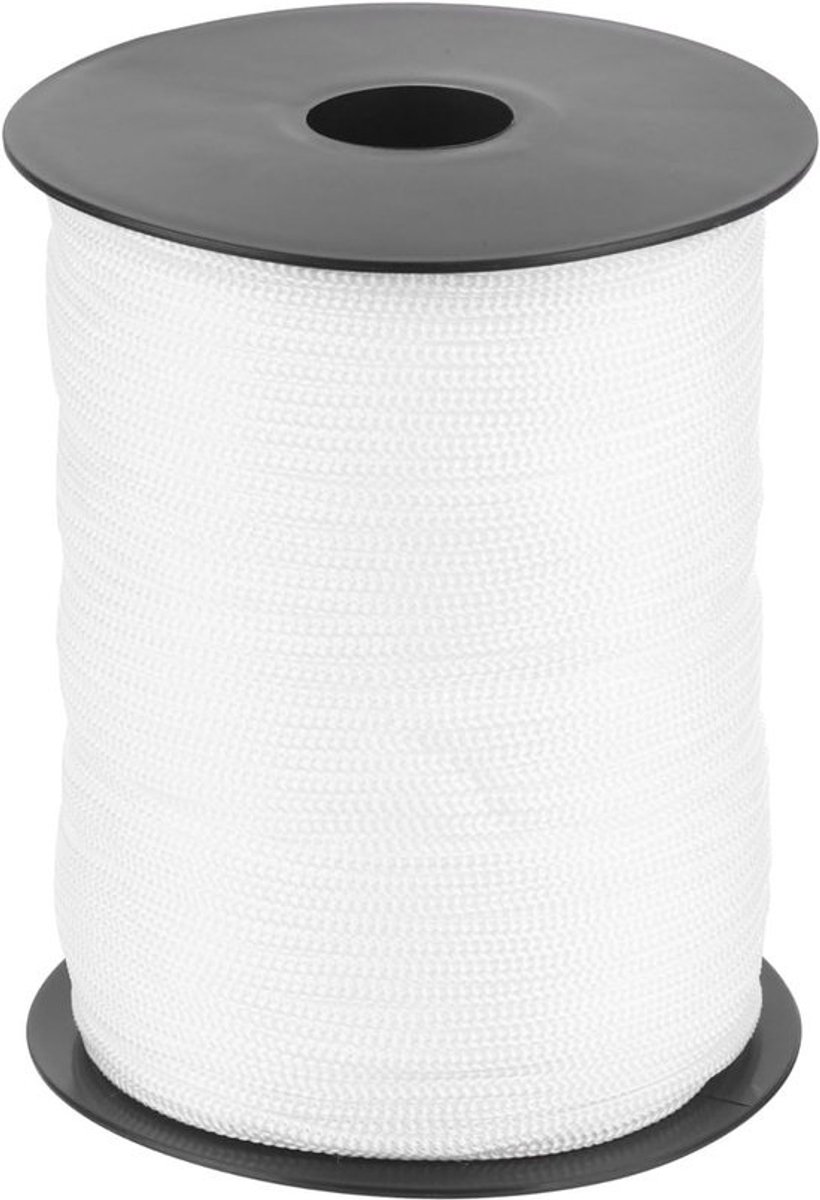 Gevlochten touw - PP-textielkoord - Voor outdoor toepassingen - Scheurvast en uv-bestendig - 3mm diameter, 100m - Wit
