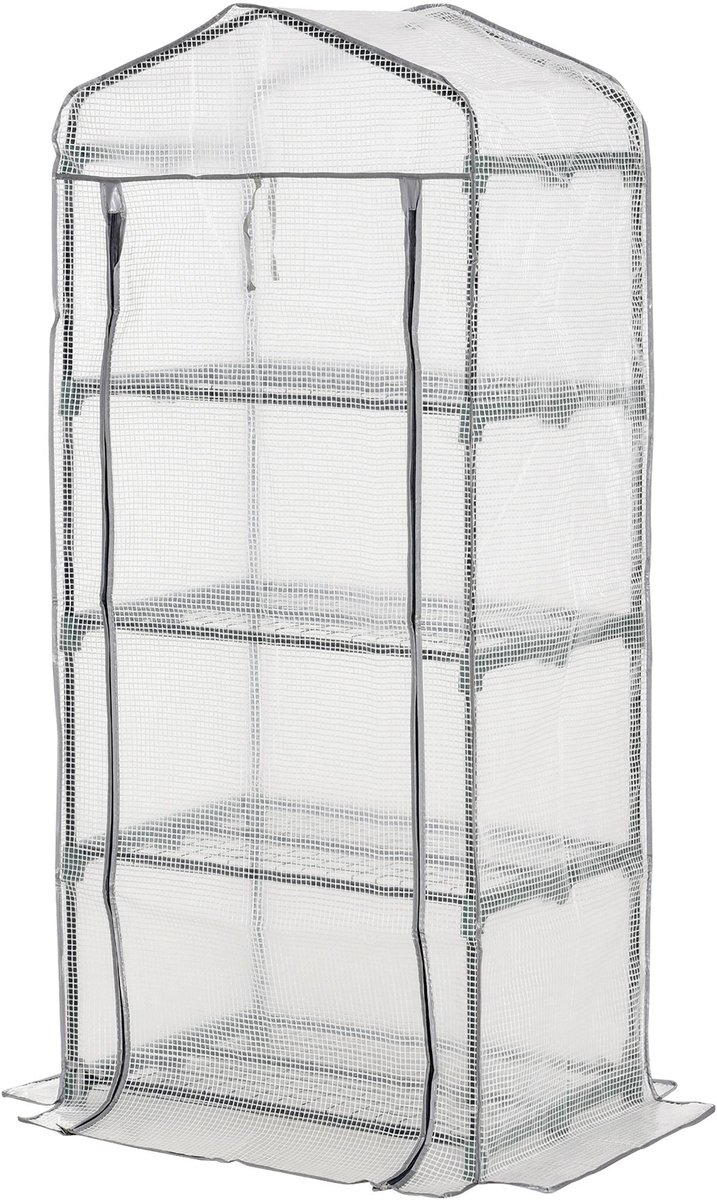 Foliekas- broeikas- minikas- plantenhuis- koude bak- 4 schappen- 70 x 50 x 160 cm- wit