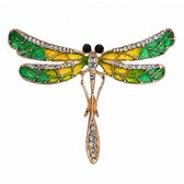 Fako Bijoux - Broche - Libelle - 66x51mm - Groen