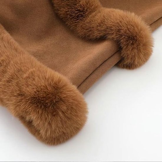 1-delige gebreide cape/sjaal - ca. 130 x 65 cm (B x H) - Polyester - Kraag van imitatiebont - Zacht en comfortabel - Stijlvol en veelzijdig om te combineren met andere kledingstukken - Khaki — afbeelding 2
